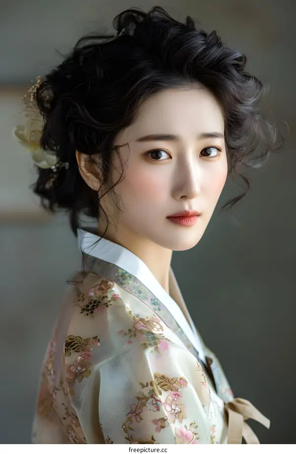 Portrait of a beautiful young Korean woman in traditional dress