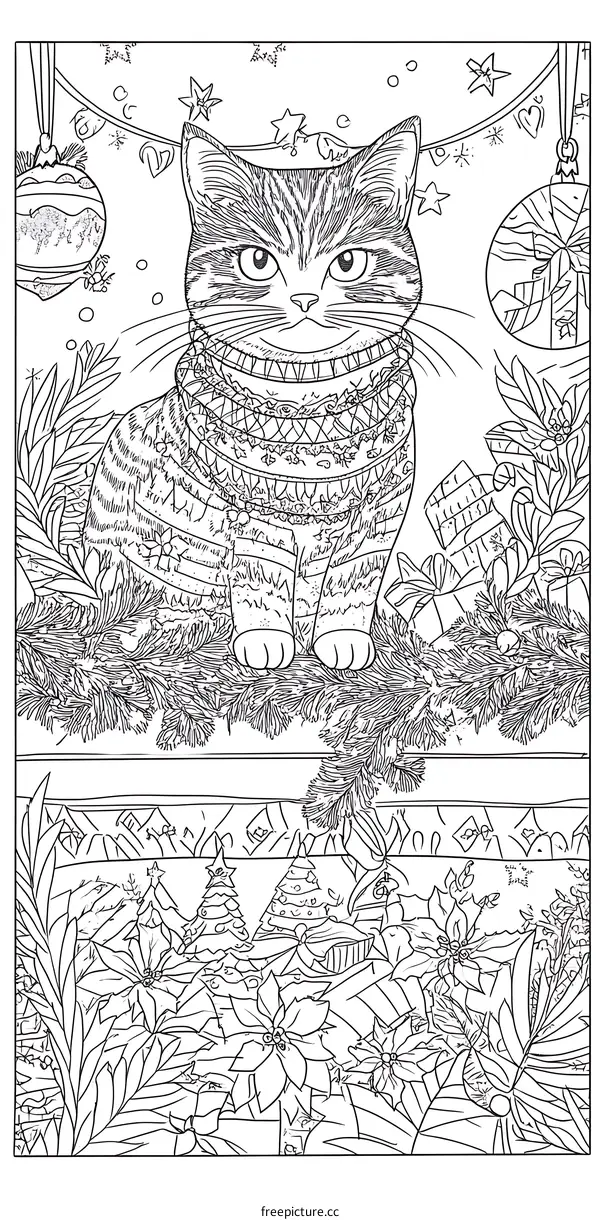 Christmas Cat Coloring Page