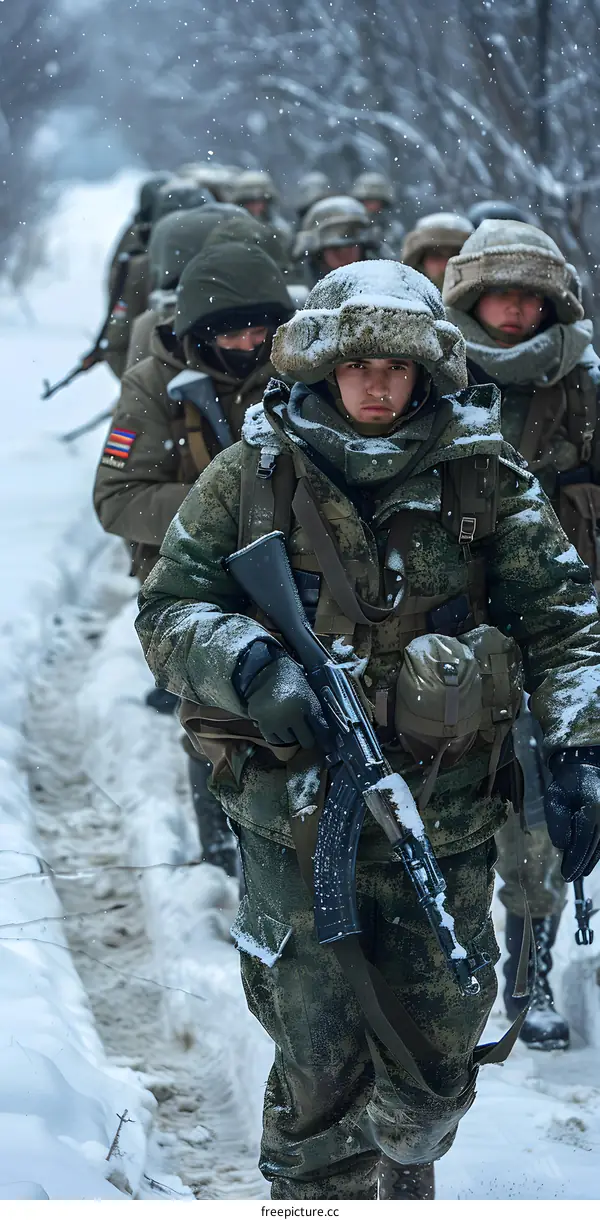 Russian soldiers in the snow