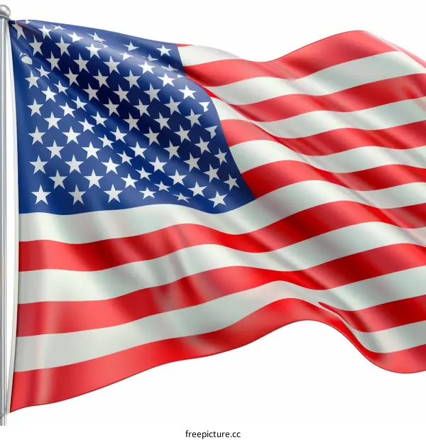 Waving American flag on white background