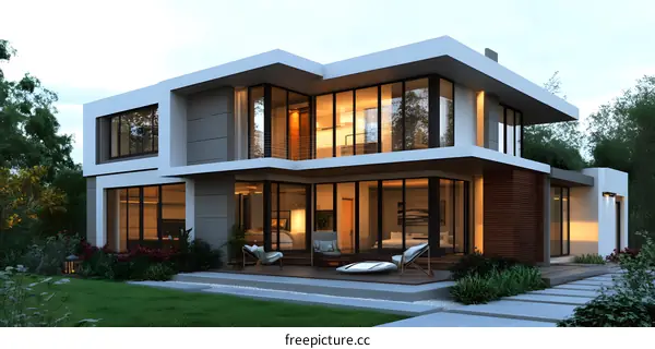 Modern House Design with Large Windows and Patio