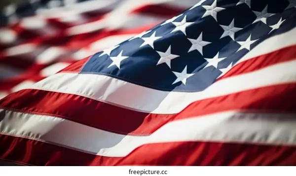 Close up of the American flag waving in the wind