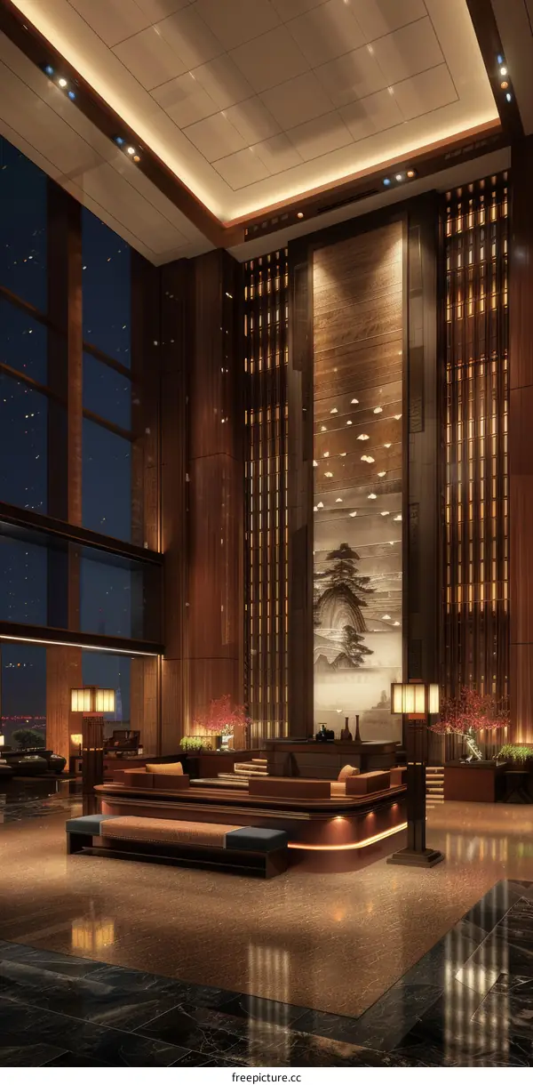 Elegant Modern Hotel Lobby at Night