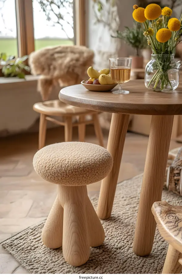 Wooden Stool in a Cozy Living Room Setting