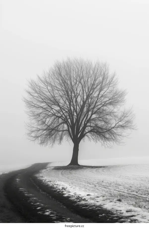 Single tree in winter field