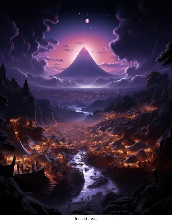 Fantasy City in the Valley at Night