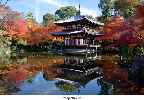 The reflection of the pagoda in the pond