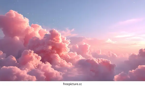 A Dreamy Pastel Pink Sky with Fluffy Clouds