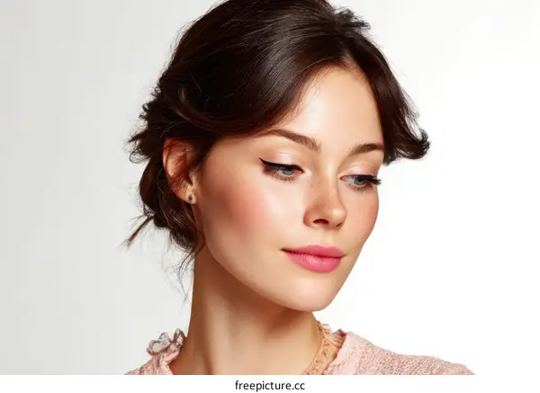 Beautiful Woman with Elegant Makeup and Hairstyle