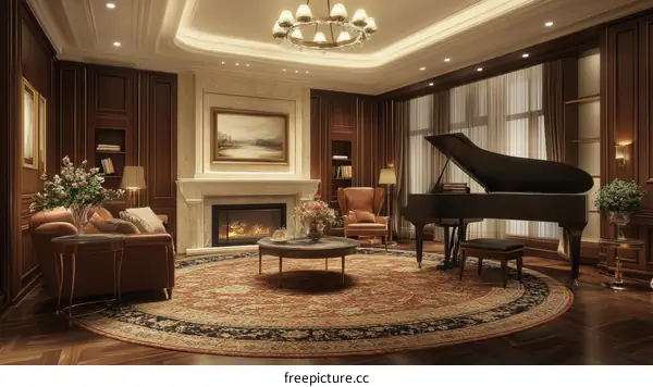 Elegant Luxurious Classic Living Room with Grand Piano