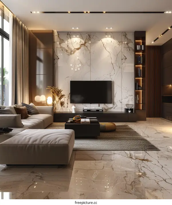 Modern Minimalist Living Room with TV Wall