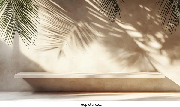 Empty Display Shelf with Palm Tree Shadows