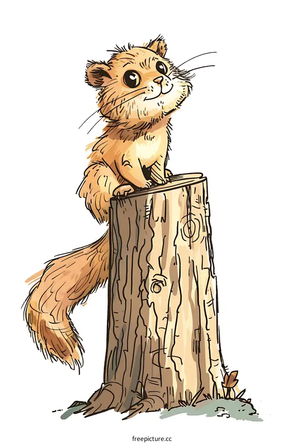 Cute Cartoon Squirrel Sitting on Tree Stump