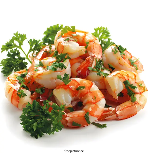 Cooked shrimps with parsley