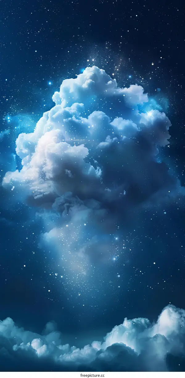Celestial Cloudscape: Blue and White Nebula with Stars