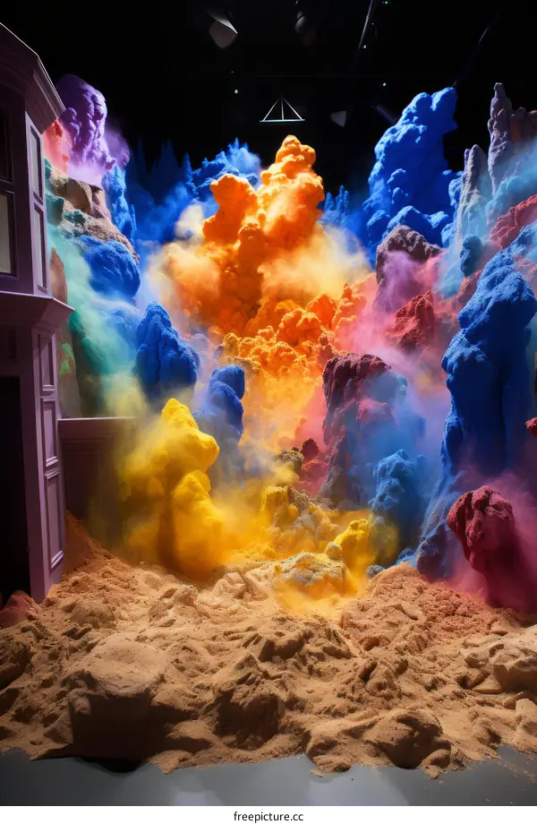 Colorful powder explosion in a room