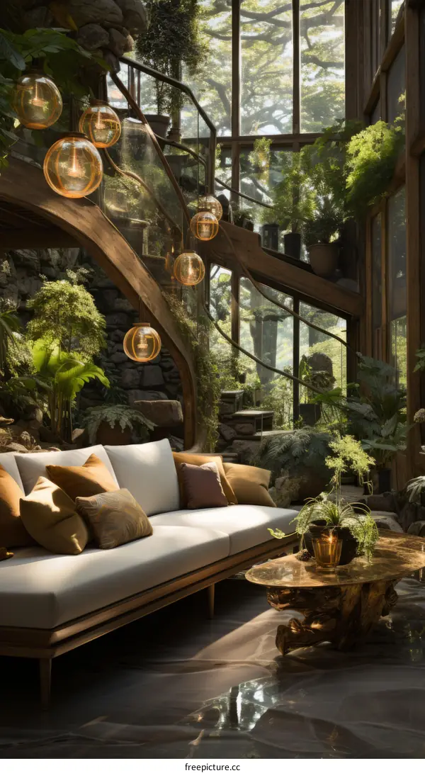Living room with a view of the forest