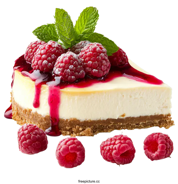 [Transparent Background PNG]Delicious Raspberry Cheesecake Slice Close Up