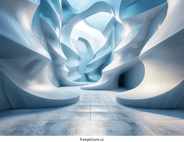 Futuristic blue and white interior space