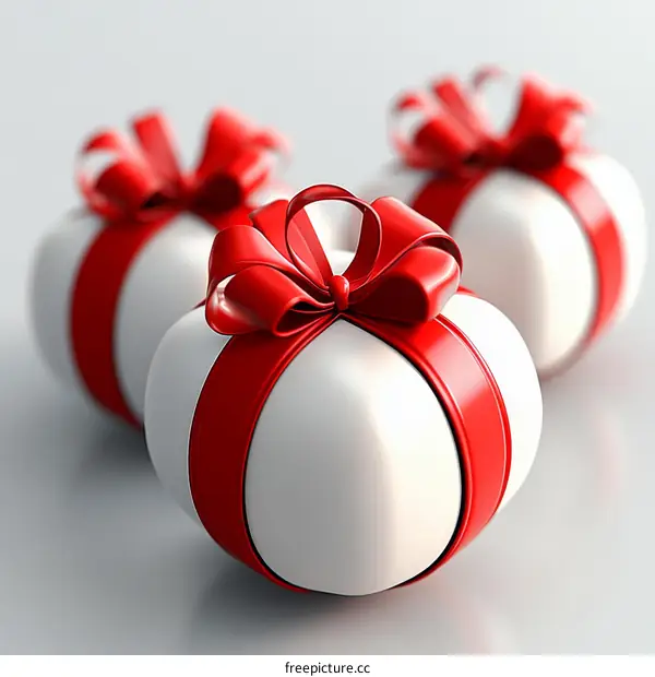 Three White Gift Boxes with Red Ribbons