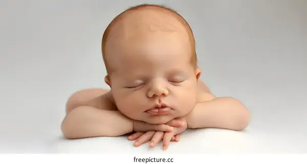 Sleeping Newborn Baby With Hands Under Chin