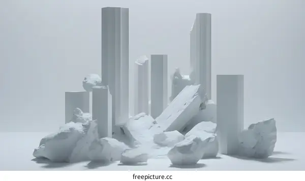 White Abstract Minimalist Composition With Geometric Shapes