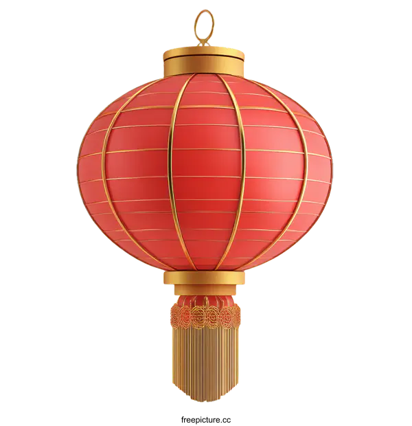 [Transparent Background PNG]Traditional Chinese Red Lantern Decorated with Gold