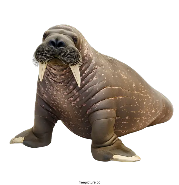 [Transparent Background PNG]Walrus with Big Tusks Sitting on White Background
