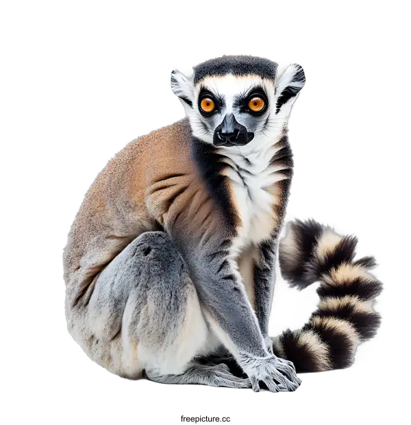 [Transparent Background PNG]Ring Tailed Lemur Sitting on White Background