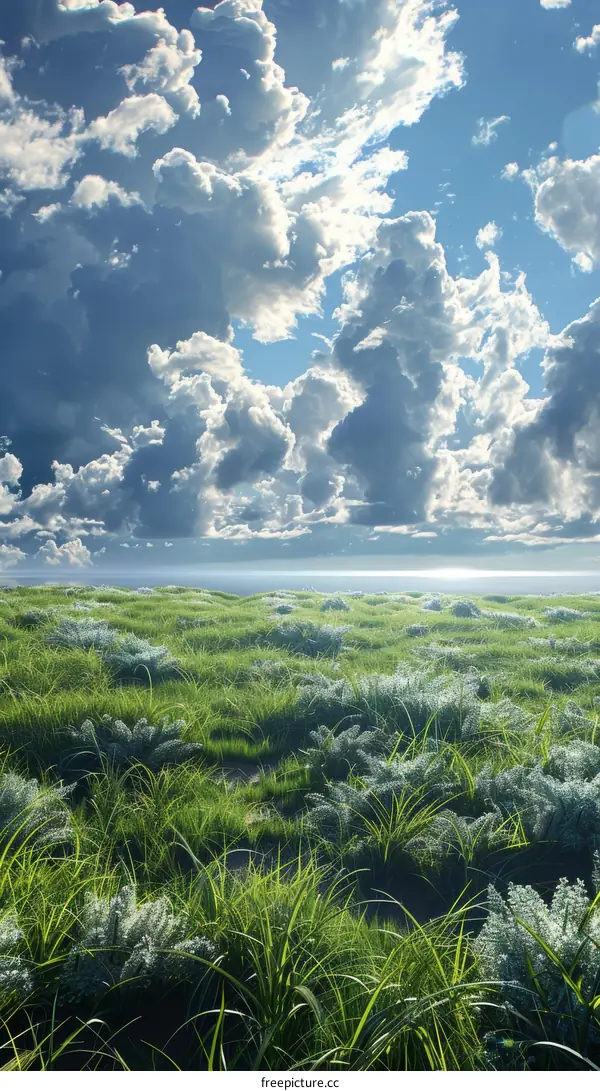 Expansive Panoramic Prairie Grassland under a Clear Sky