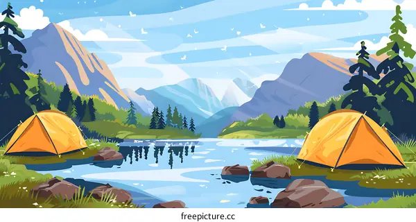 Camping in the Mountains by the Lake