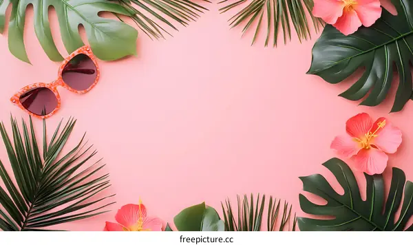 Pink Background Tropical Summer Flat Lay