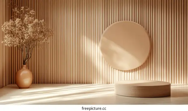 Minimalist Wooden Display Podium with Dried Floral Decor