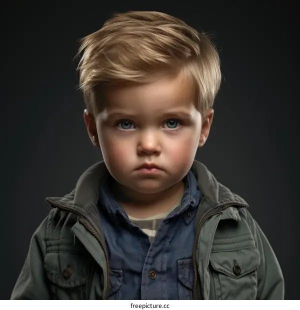 Portrait of a cute little boy with blond hair and blue eyes