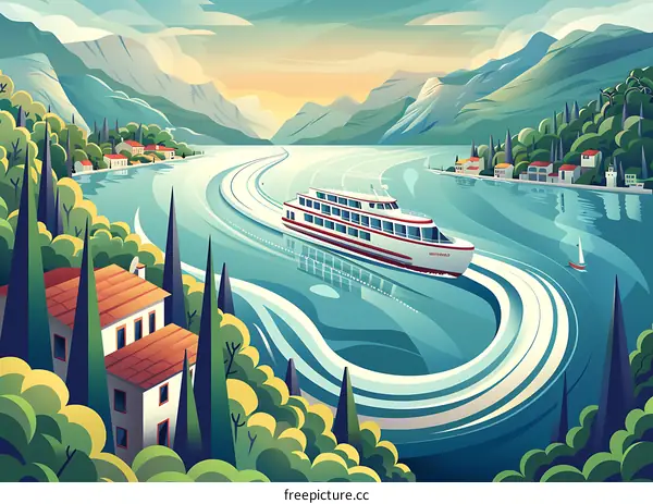 Boat on a Serene Lake Surrounded by Mountains