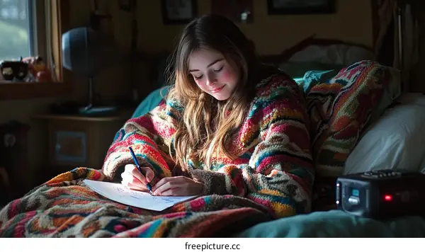 Teenage Girl Writing in Cozy Room
