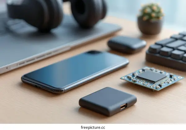 Modern Technology Gadgets on Wooden Desk