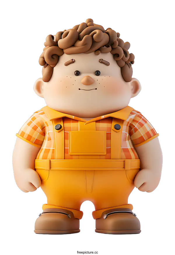 [Transparent Background PNG]Smiling Cartoon Boy in Overalls