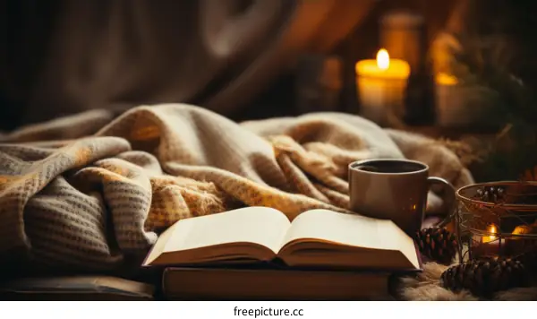 Cozy Reading Corner with Coffee and Book