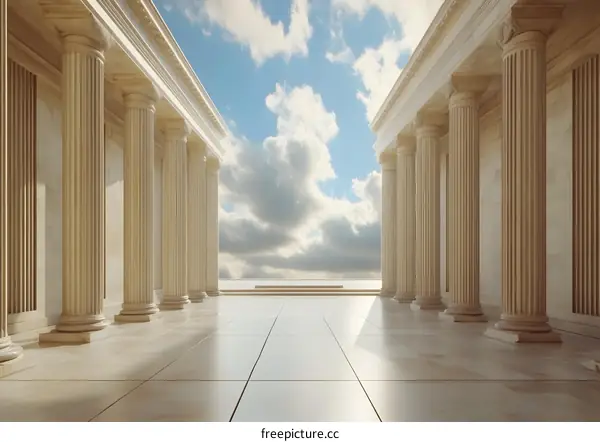 Greek Columns Architecture With Sky and Clouds