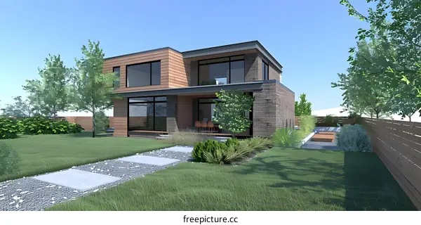 Modern House with Brick and Wood Exterior Design
