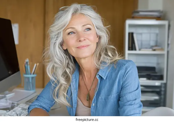 Senior Woman with Gray Hair in Office Setting