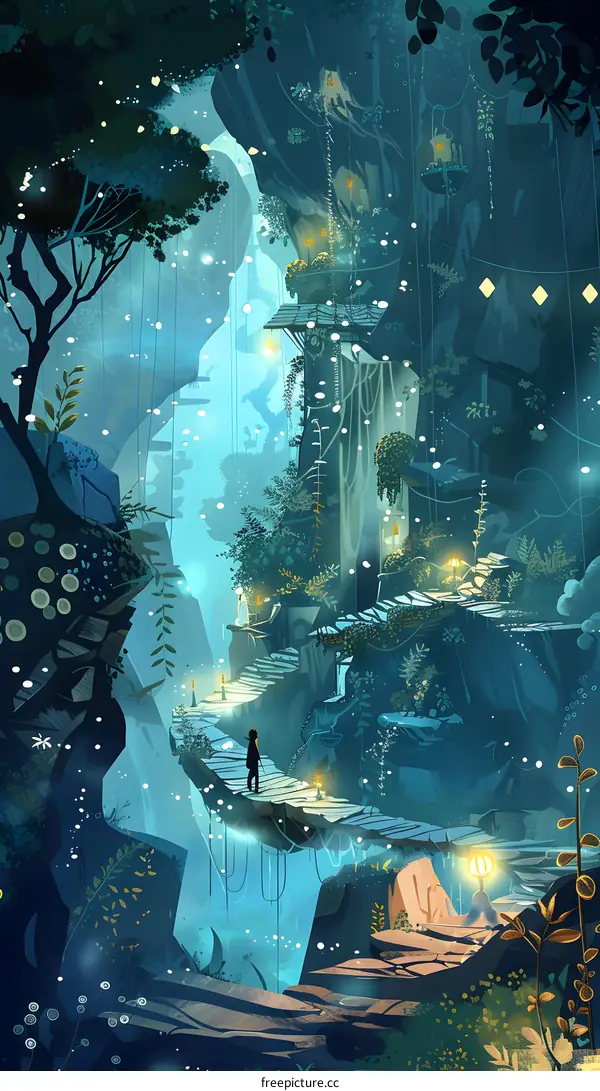 Fantasy World of Blue and Green Landscape Illustration