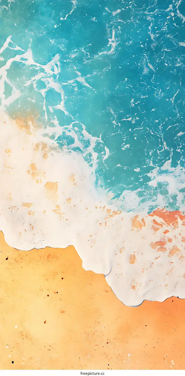 Aerial View of Ocean Waves Crashing on Sandy Beach