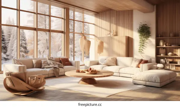 Modern Minimalist Living Room with Large Windows and Natural Light