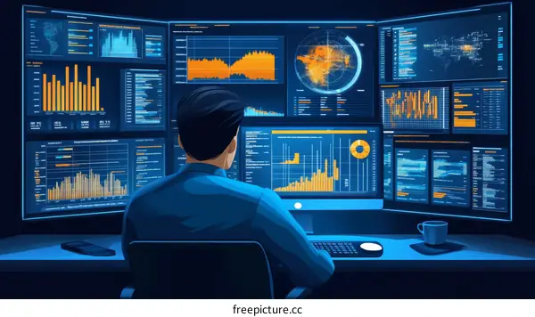 Data Analyst at Work with Multiple Screens