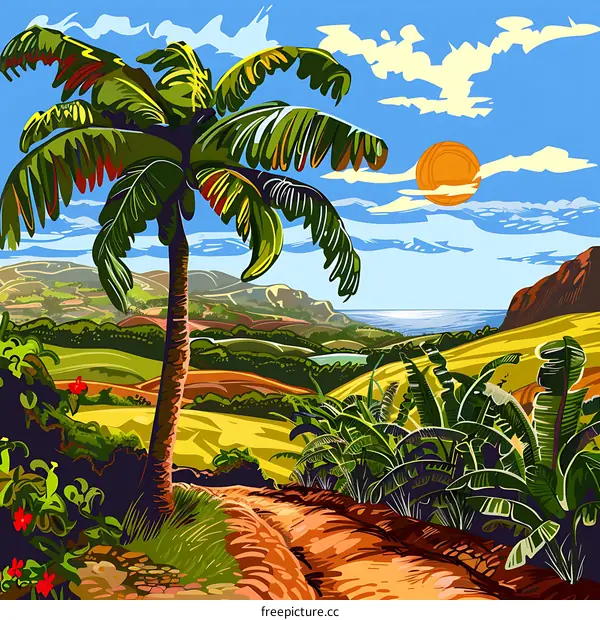 Tropical Palm Tree Landscape Illustration