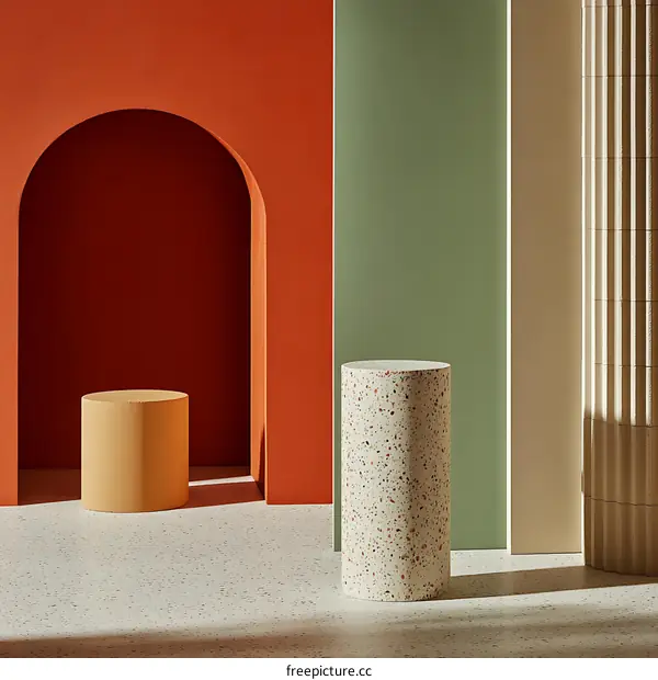 Minimalist Arch and Pillars with Terrazzo Pedestals
