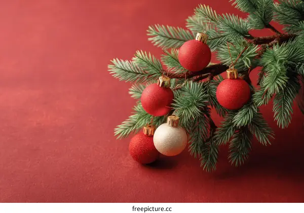 Christmas Decorations on Red Background