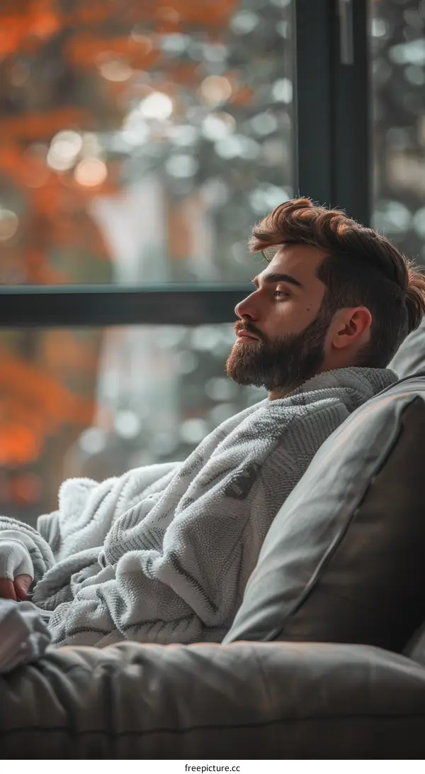 pensive man looking out the window